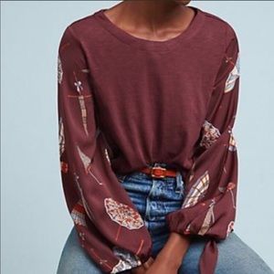 Anthropologie Contrast Umbrella print sleeve Top